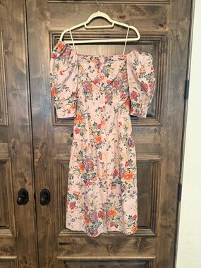 Rebecca Taylor Floral Puff-Sleeve Midi Dress